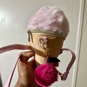 Ice Cream Cone Shaped Crossbody Bag with Pink Fur